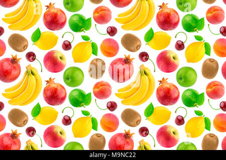 Fruits seamless pattern. Background of fresh falling fruits and berries isolated on white