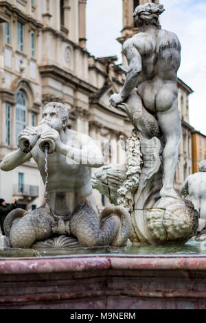 Close-up of the Fontana Del Moro in Piazza Navona, Rome, Italy Stock Photo