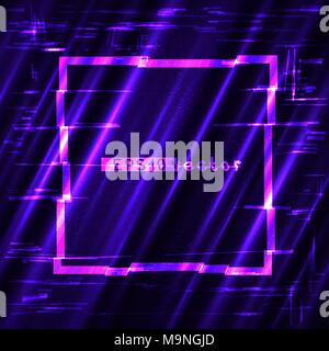 Glitch blue purple and pink square light shape template. Abstract glitched vector frame design backdrop Stock Vector