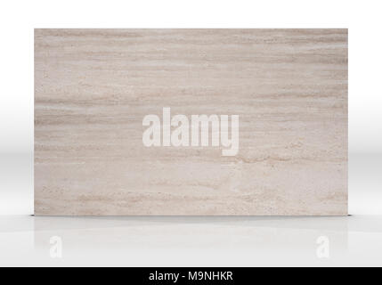 Travertine marble tile standing on the white background with reflections and shadows. Texture for design. 2D illustration. Natural beauty Stock Photo