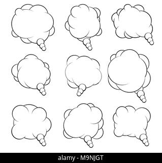 Set of nine cartoon comic balloon speech bubbles in flat style ...