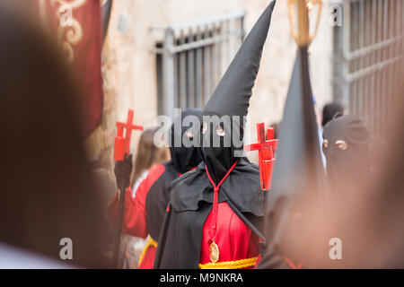 The Royal and Most Fervent Brotherhood of Penitents, and The Palms Brotherhood, The Holy Christ of the Good Death, Our Lady of Hope and Saint John the Baptist in Cáceres. Stock Photo