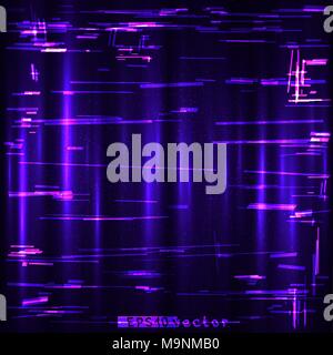 Glitch blue purple and pink light background template. Abstract glitched lines vector design backdrop Stock Vector