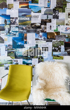 Chairs and advertising in the tourism office Visit Faroe,Torshavn, Streymoy Island, Faroe Islands Stock Photo