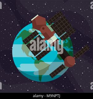 Space satellite around earth Stock Vector