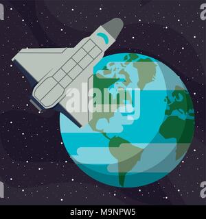 Spaceship flying around earth Stock Vector