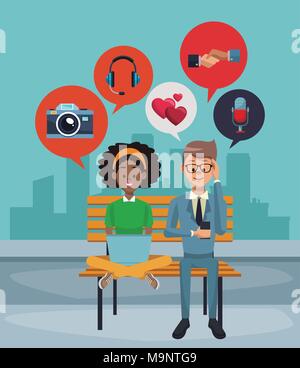 Young couple using smartphone Stock Vector