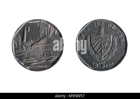 front and back of a cuban peso on white background Stock Photo