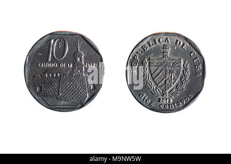 front and back of a cuban ten cents on white background Stock Photo