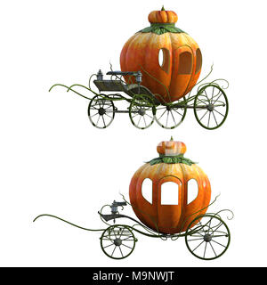 Fantasy princess pumpkin carriages isolated on white, 3d render. Stock Photo