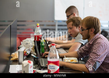 Belarus Minsk 06 August 2016 The Park of High Technologies. Competitions programmers.water, a lot, dirt, scattered, programmers, workflow, not  nice, Stock Photo
