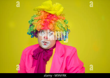 Belarus, Gomel, November 9, 2017. Gomel Children's Center.Merry clown. Shows a grimace. Stock Photo