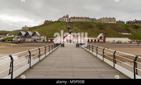 Saltburn-by-the-sea, Redcar and Cleveland, England, UK, May 13, 2016: View from the Saltburn pier towards the Cliff Tramway Stock Photo