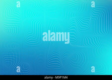 Abstract background with lines and dots distorted on a white background. Monochrome image. Abstract dynamical rippled surface. Vector stripe deformation background. Stock Vector