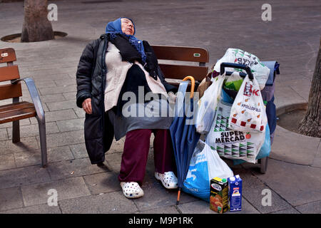 Bag lady, Barcelona, Spain. Stock Photo