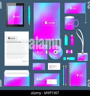 Business set of vector corporate identity template. Modern stationery mock-up. Abstract fluid 3d shapes vector trendy liquid colors background. Colored fluid graphic composition. Branding design. Stock Vector