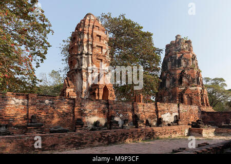 Temple Tower Ruins, Prang, Wat Maha That, Wat Mahathat, Ayutthaya, Thailand Stock Photo