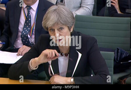 Prime Minister Theresa May gives evidence to the Commons Liaison Committee in Portcullis House, London. Stock Photo