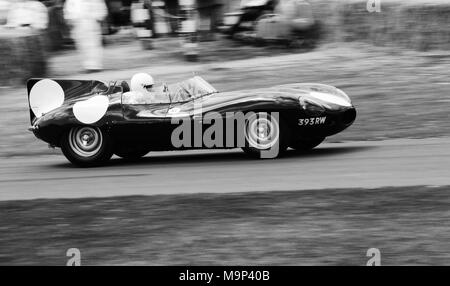 1955 Jaguar D-Type racing car racecar driving fast Stock Photo