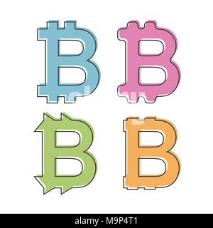 Simple, flat bitcoin icon - logo. Four variations - different colors and forms. Isolated on white - Flat style vector illustration Stock Vector