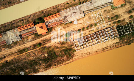 Drone Aerial view of industril park near tonle-sap lake in Siem-Reap, Cambodia, march 2018 Stock Photo