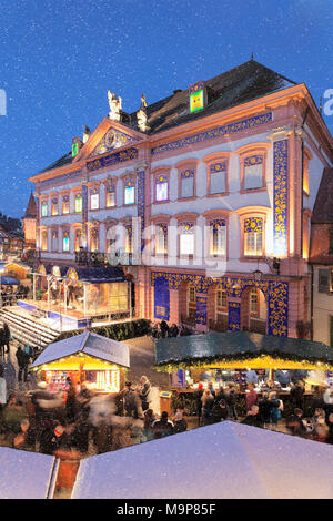 Christmas market with snowflakes, dusk, Gengenbach, Black ...