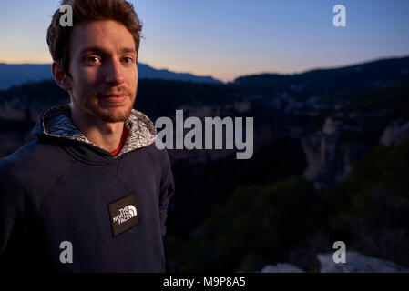 Italian professional climber Stefano Ghisolfi on a week long trip to Spain while shooting stills and videos for his new sponsor The North Face. During the trip he climbed La Rambla, 9a+ in Siurana in just 4 attempts and 2 days. Photos on La Rambla are lit with a strobe hand held by Jacopo Larcher on the first day and Lena Drapella on the second. On the second half of the trip we shot action and lifestyle around Stefanos ascent of First Round First minute, 9b in Margalef. We also shot some images on Meconi, 8a. Stock Photo