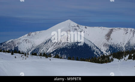 Winter landscape with Schneeberg, snow-covered summit, view from Raxalpe, Rax, Lower Austria, Austria Stock Photo