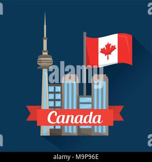 canada flag map monument Stock Vector