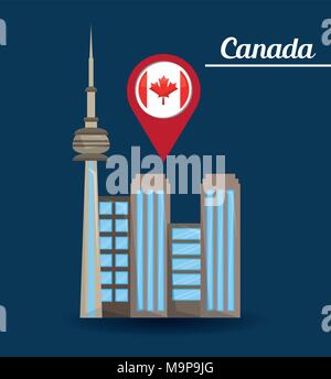canada flag map monument Stock Vector