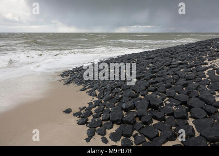 Stony beach, coastal protection, west beach, Sylt, North Frisian island, Schleswig-Holstein, Germany Stock Photo