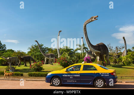 Cab in front of Dinosaur Park, Jurassic Park, Non Buri, Sahatsakhan district, Kalasin province, Isan, Northeast Thailand Stock Photo