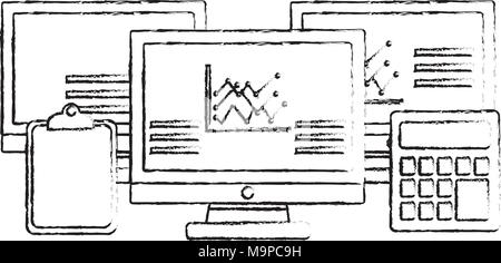 technology business clipboard calculator statistics graphs Stock Vector