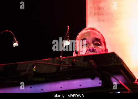 Dave Greenfield, keyboard player of The Stranglers performing live, G Live, Guildford, UK, 26 March 2018. Stock Photo