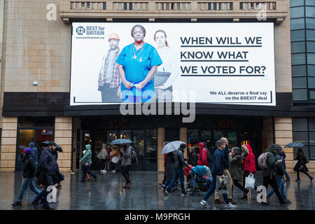 London, UK. 28th March, 2018. A large advertisement in Leicester Square forming part of a £500,000 nationwide campaign by Best for Britain demanding a referendum on the final Brexit deal. Credit: Mark Kerrison/Alamy Live News Stock Photo
