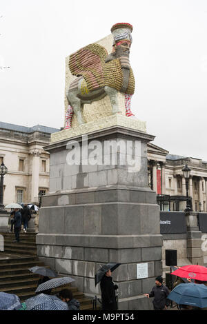 London, UK. 28th March, 2018. The forth plinth titled The Invisible Enemy Should Not Exist by artist Michael Rakowitz is unveiled in Trafalgar Square. Credit: Raymond Tang/Alamy Live News Stock Photo