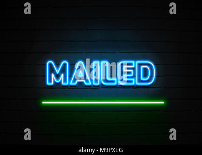 Mailed neon sign - Glowing Neon Sign on brickwall wall - 3D rendered royalty free stock illustration. Stock Photo