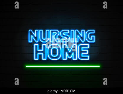 Nursing Home neon sign - Glowing Neon Sign on brickwall wall - 3D rendered royalty free stock illustration.