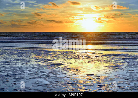 Sunset over the North Sea, Norderney, East Frisian Islands, Lower Saxony, Germany Stock Photo