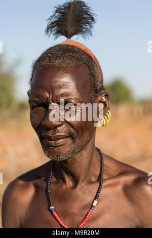 Elderly man with hair ornaments, portrait, Hamer tribe, Turmi market, Southern Nations Nationalities and Peoples' Region Stock Photo