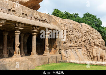 Arjunas's penance, Pallava heritage site, Mahabalipuram, Tamil Nadu, India Stock Photo