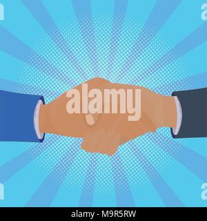 Business Handshake Over Comic Retro Background Hand Shake And Agreement Concept Stock Vector