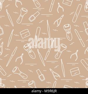 Seamless pattern with variety tools for manicure and pedicure. Personal care. Design for banner, poster or print. Stock Vector