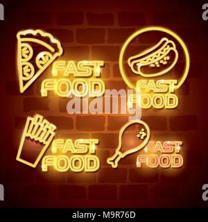 fast food with neon lights icons Stock Vector