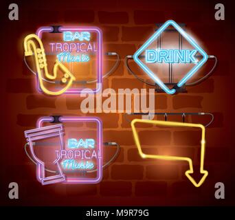 musical instruments with neon lights set icons Stock Vector