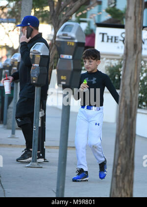 Joel Madden and and his son Sparrow meet Benji Madden for Five Guys in Los Angeles  Featuring: Joel Madden, Sparrow Madden Where: Los Angeles, California, United States When: 24 Feb 2018 Credit: WENN.com Stock Photo