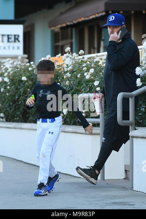 Joel Madden and and his son Sparrow meet Benji Madden for Five Guys in Los Angeles  Featuring: Joel Madden, Sparrow Madden Where: Los Angeles, California, United States When: 24 Feb 2018 Credit: WENN.com Stock Photo