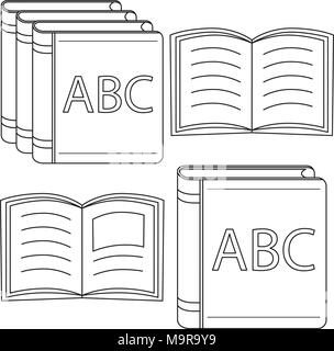 Line art black and white open close book set. Stock Vector