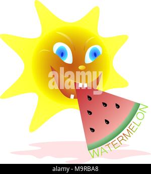 baby-sun bites the watermelon watermelon logo Stock Vector