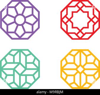 Chinese Octagon window frame with indian pattern, vector Stock Vector